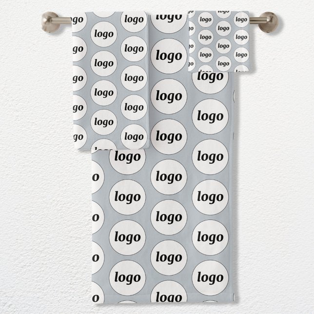 Logo Pattern Business Branding Powder Blue Bath Towel Set (Simple logo pattern business promotional towel set for hospitality, sponsorship, customers & clients)