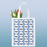 Logo Pattern Business Branding Promotional Blue Reusable Grocery Bag<br><div class="desc">Simple logo branding pattern design to foster brand loyalty and promote your small business. Replace the logo with your own and change the background colour in the Design Tool to customize. Great for your staff and employees, to use in your business and to give away to your customers and clients....</div>