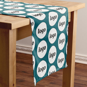 Logo Pattern Business Branding Teal Green Short Table Runner