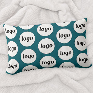 Logo Pattern Business Promotional Teal Green Lumbar Pillow