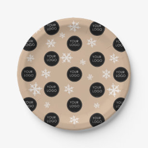 Logo Pattern Company Business Christmas Snowflakes Paper Plate