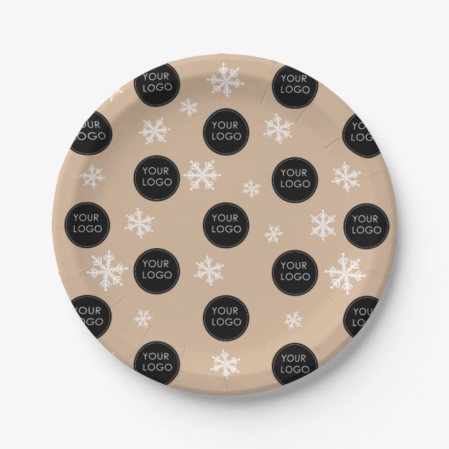 Logo Pattern Company Business Christmas Snowflakes Paper Plate (Front)