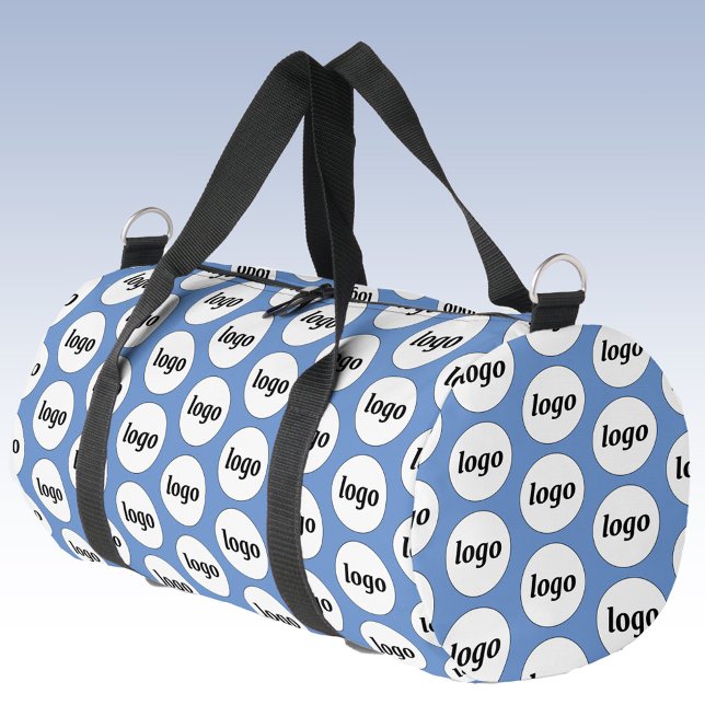 Logo Pattern Promotional Business Blue Duffle Bag (Logo pattern business branding promotional duffel bag)