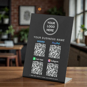 Logo Paypal Venmo CashApp Instagram QR Code Black Pedestal Sign