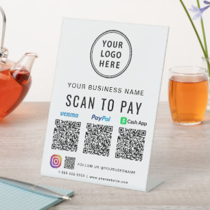 Logo Paypal Venmo CashApp Instagram QR Codes Pedestal Sign