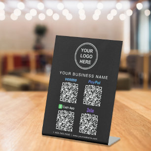Logo Paypal Venmo CashApp Zelle QR Code Black Pedestal Sign