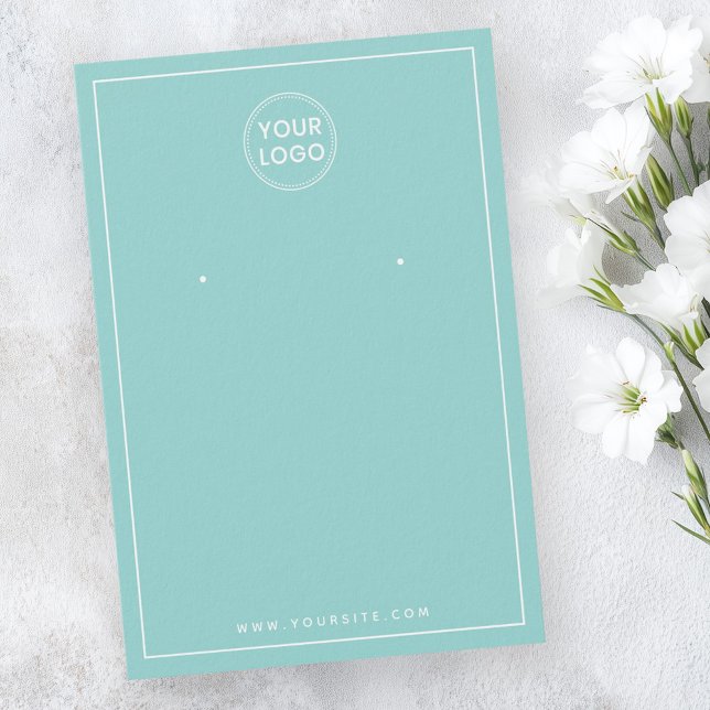 Logo personnalisé blanc bordure aqua carte d'affic (Custom logo white border aqua earring display card)