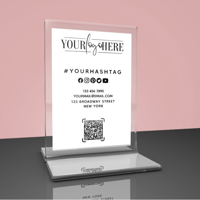 Logo personnalisé | Carte de table blanche d'affai (Créateur téléchargé)