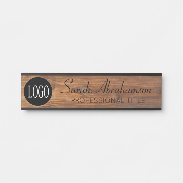 Logo Personnalisé Faux Bois Grain Nom Plaque (Devant)
