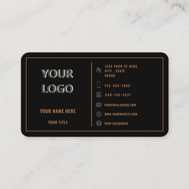 Logo personnalisé Texte or et Carte de visite noir (Devant)