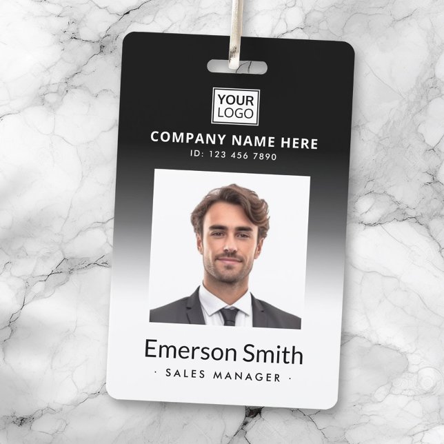 Logo photo black gradient employee name title id badge (Logo photo black gradient employee name title id badge)