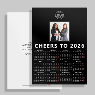 Logo Photo Black Sleek Calendar 2026 Business Holiday Card