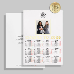 Logo Photo Clean White Minimalist Business 2026 Foil Holiday Card