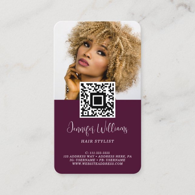 Logo photo du code QR Burgundy Carte de visite de  (Devant)