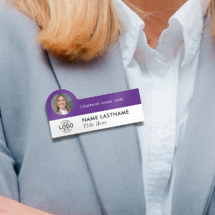 Logo Photo ID Modern Sleek Purple Business Company Name Tag