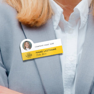 Logo Photo ID Stylish Simple Yellow White Business Name Tag