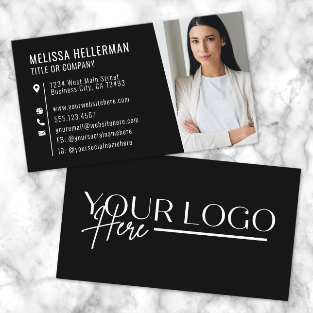Logo photo moderne noir Carte de visite profession (Black Modern Photo Logo Professional Business Card)