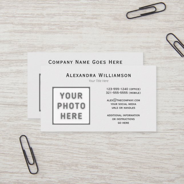 Logo Photo Template Front Back Light Grey Business Card (Front/Back In Situ)