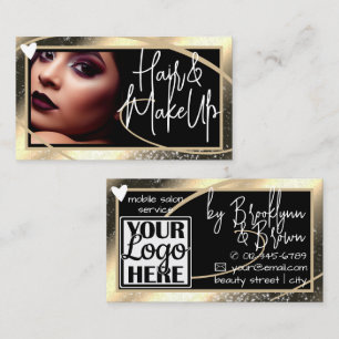 Logo Photo Template Stylish Gold Frame Heart Luxe Business Card