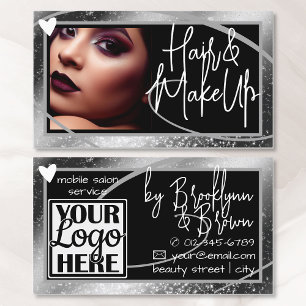 Logo Photo Template Stylish Gray Frame Heart Luxe Business Card