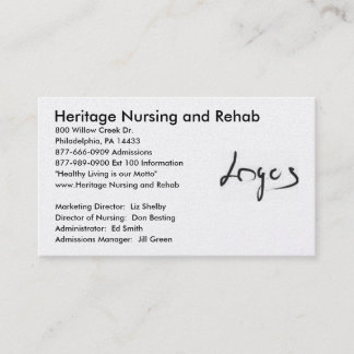 Logo Picture, Heritage Nursing and Rehab , 800 ... Business Card