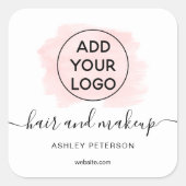 Logo pink brushstroke typography hair makeup square sticker (Front)
