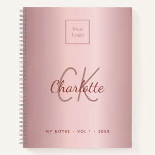 Logo pink monogram metal elegant business notebook
