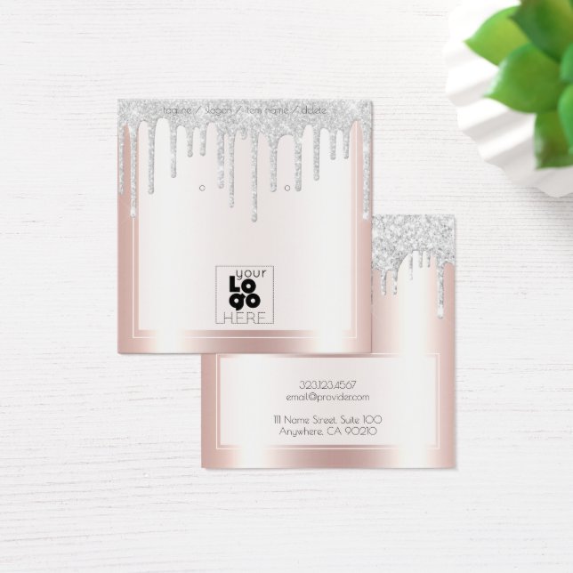 Logo Pink Silver Glitter Drip Earring Display Card (Desk)