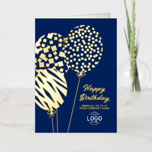 Logo Playful Balloons Navy Blue Business Birthday Foil Holiday Card