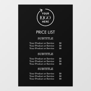Logo Price List   Black Business Modern Window Cling