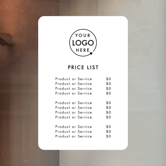 Logo Price List | Business Modern Minimalist White Window Cling (Creator Uploaded)