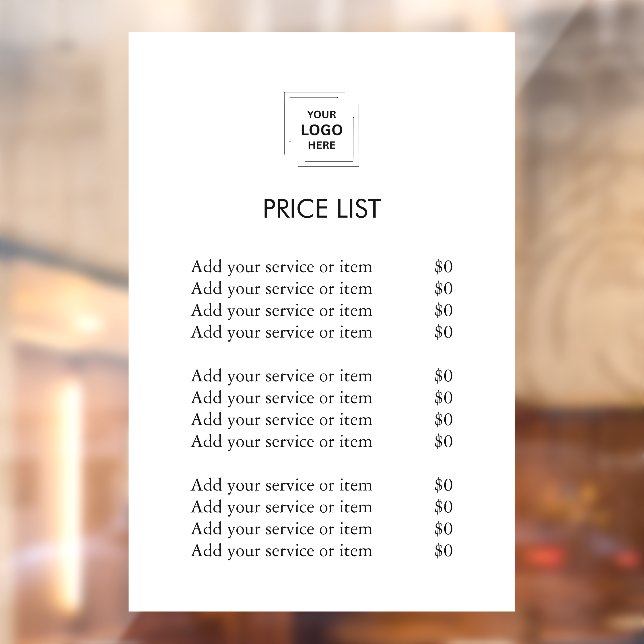 Logo Price List | Business Modern Minimalist White Window Cling (Sheet 2)