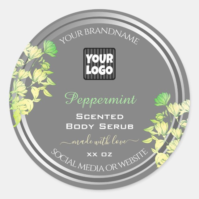 Logo Product Packaging Labels Floral Grey Silver (Front)