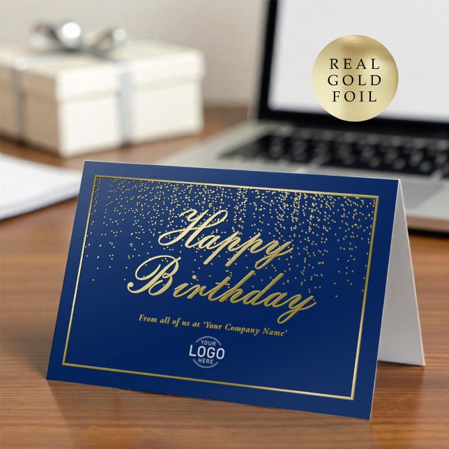 Logo Professional Business Blue Happy Birthday Foil Greeting Card (Creator Uploaded)