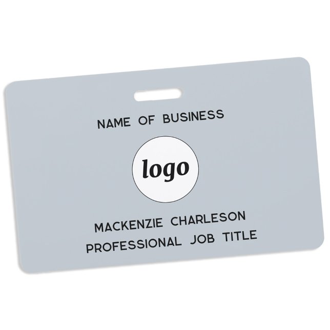 Logo Professional Business Blue Name Badge (Simple logo with custom text business promotional branding professional staff name tag)