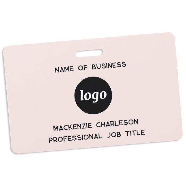 Logo Professional Business Blush Pink Name Badge (Simple logo with custom text business promotional branding professional staff name tag)