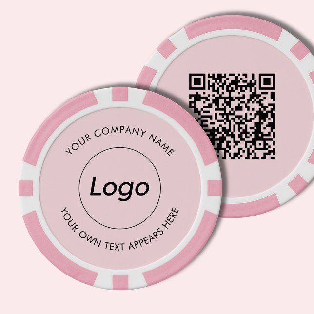 Logo Professional Business Pink QR Code Poker Chips (Simple pink logo poker chip with text & QR code for business promotional events, marketing & events.)