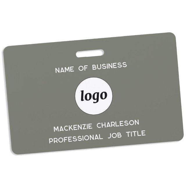 Logo Professional Business Sage Green Name Badge (Simple logo with custom text business branding promotional sage green employee name badge)