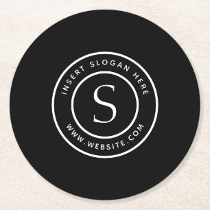 Logo Professional Plain Simple Modern Black  Round Paper Coaster
