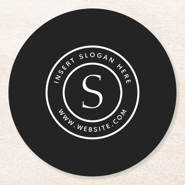 Logo Professional Plain Simple Modern Black  Round Paper Coaster (Front)
