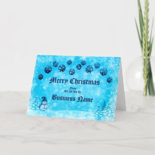 Logo Promo Business Blue Snowman Baubles Christmas Holiday Card