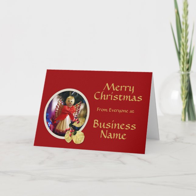 Logo Promo Business Red & Angel Christmas Greeting Holiday Card (Front)