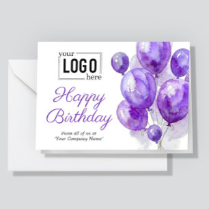 Logo Purple Artistic Balloons Corporate Birthday Card