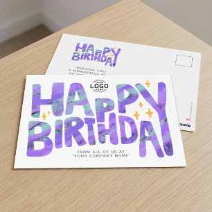 Logo Purple Fun Crayon Handwritten Stars Birthday Postcard