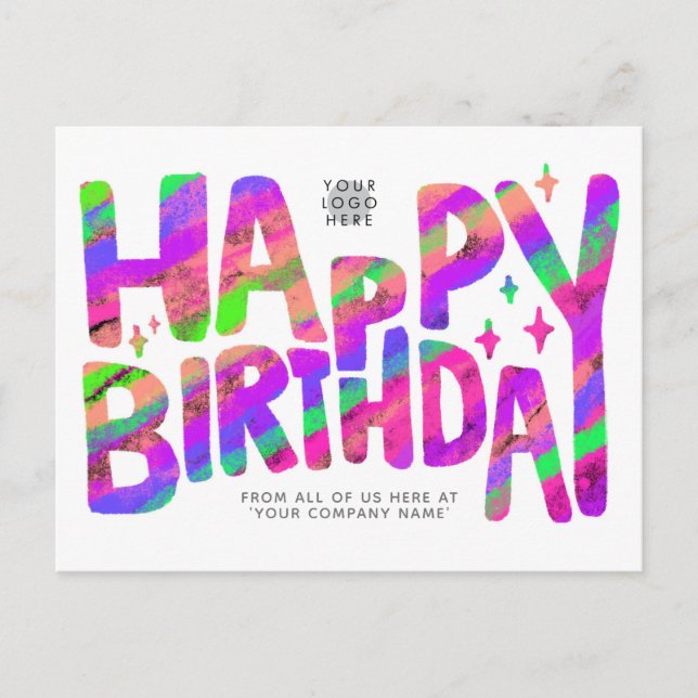 Logo Purple Green Fun Crayon Handwritten Birthday Postcard (Front)