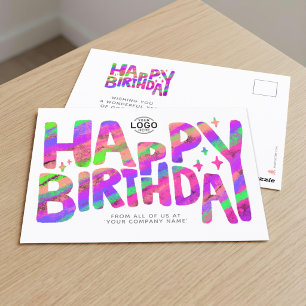 Logo Purple Green Fun Crayon Handwritten Birthday Postcard