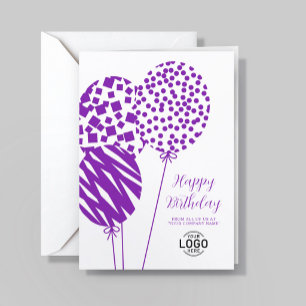 Logo Purple White Balloons Corporate Birthday Card