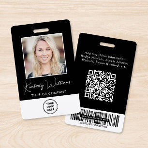 Logo QR Bar Codes Employee Black Photo ID Badge