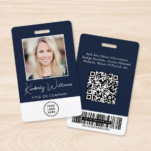Logo QR Bar Codes Employee Blue Photo ID Badge