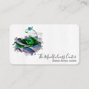 *~* Logo QR Blue Teal Rose Floral Flower  Business Card